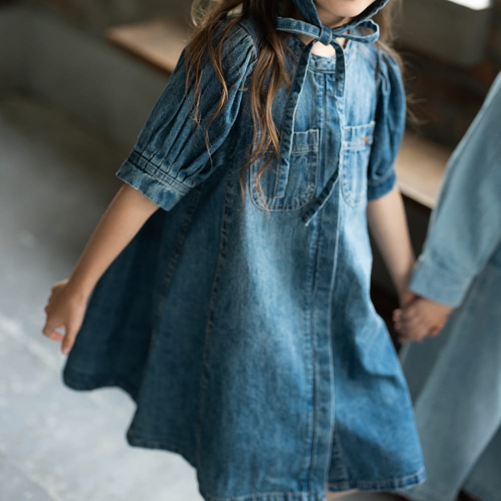 5分袖パフスリーブワンピース〈 Puff 〉アトリエデニム・パフ